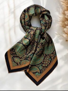 Elegant Paisley Silk Scarf with Green and Gold Accents Wild Rag Western